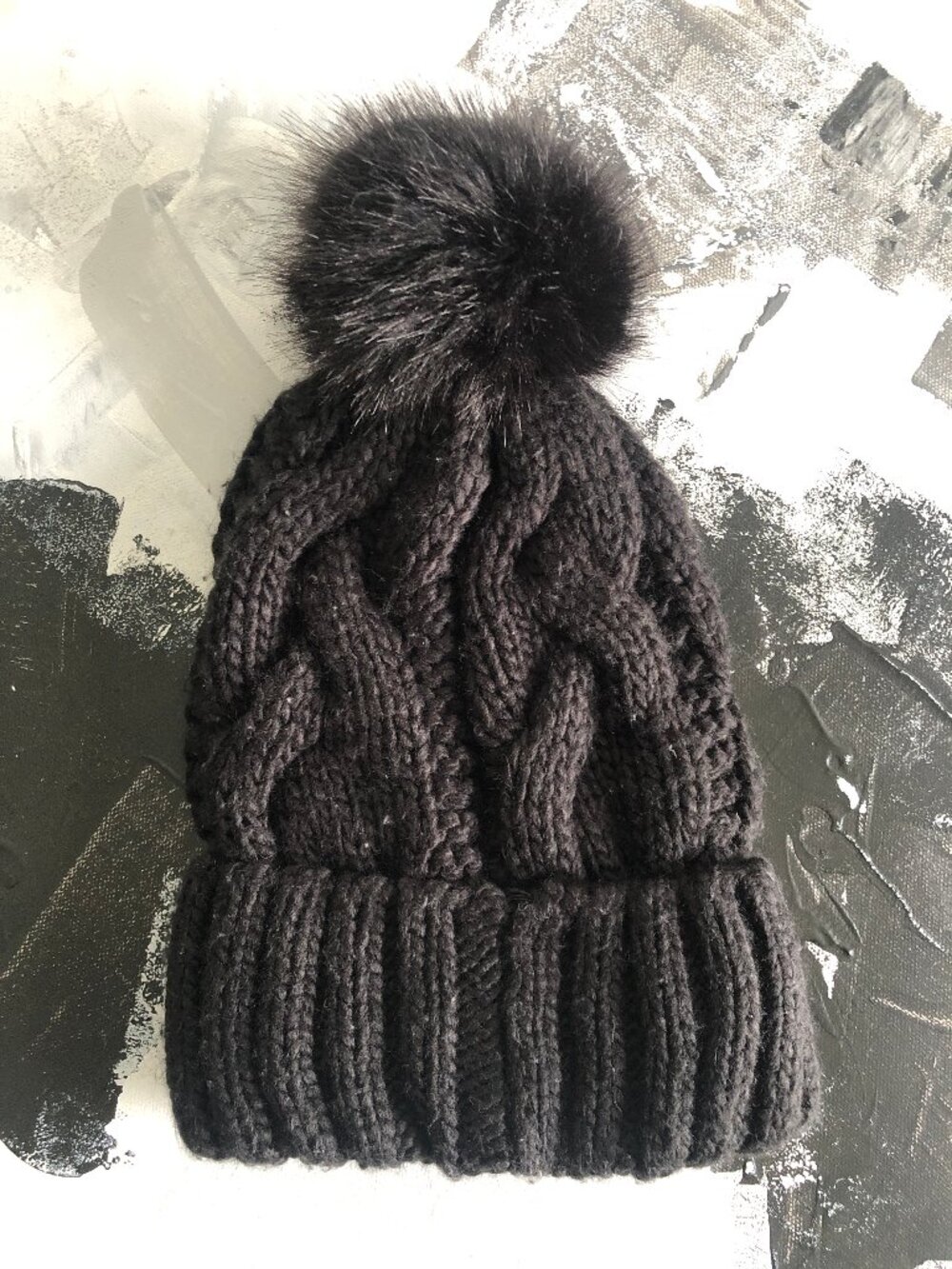 H&M Women's Black Cable Knit Pom Pom Beanie